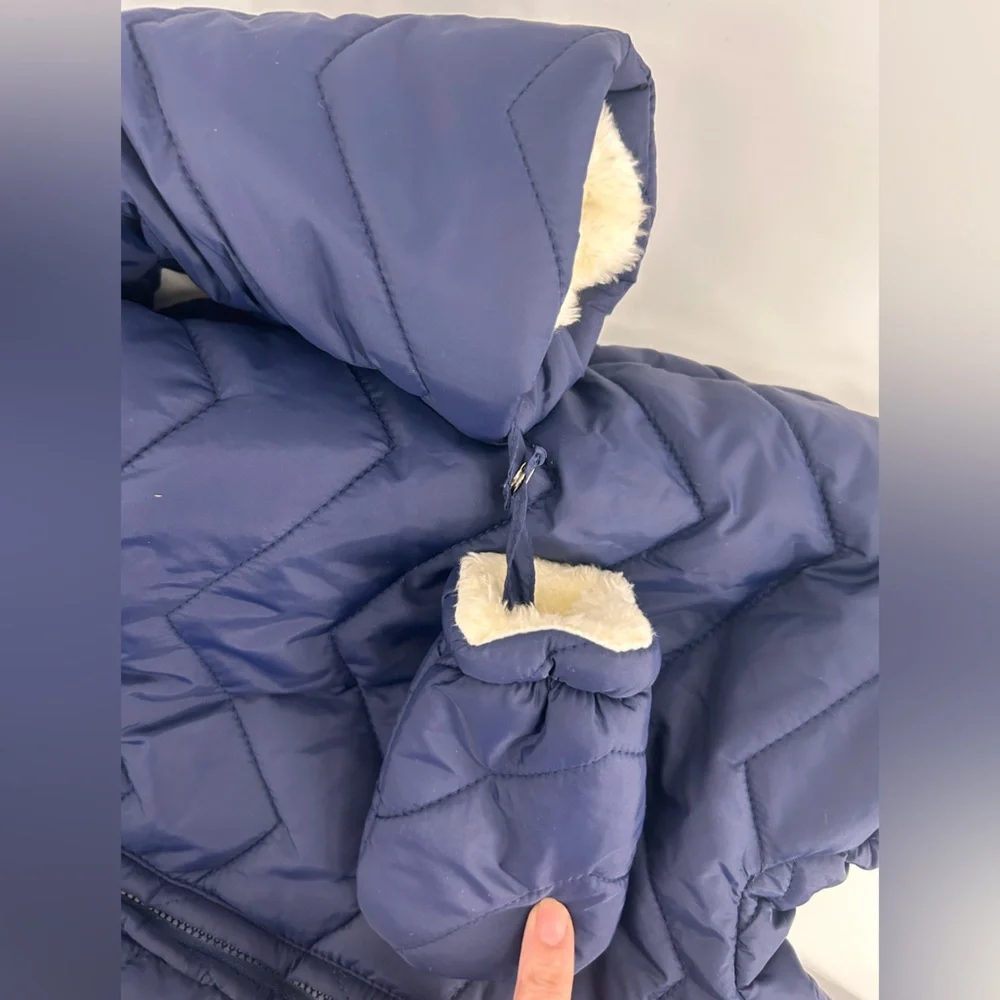 Baby‎ Snowsuit 12-18 Months Blue Hooded Puffer Fleece Lined Winter Bunting